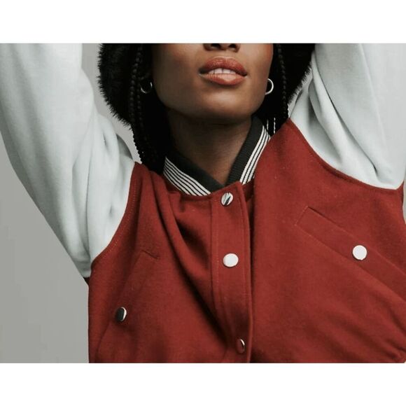 Anthropologie Maeve Colorblock Cropped Varisty Bomber Jacket - Picture 1 of 11